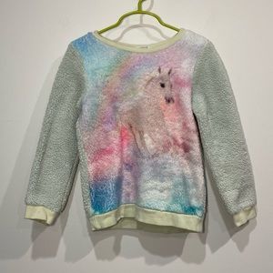 H & M Girl's Unicorn Teddy Bear Fleece Sweatshirt Size 4-6 Years Old